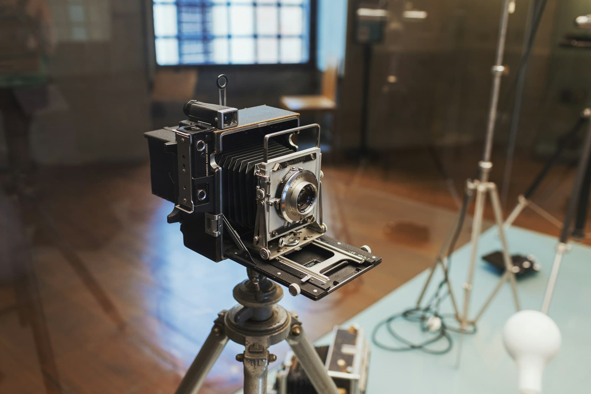 Historic camera displayed at the Portuguese Centre of Photography in Porto