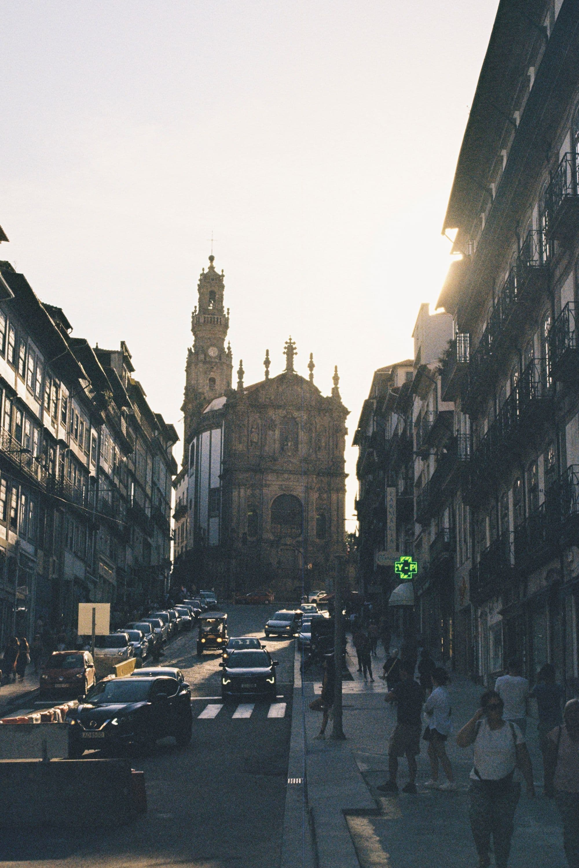 Clérigos and central Porto streets in late afternoon light