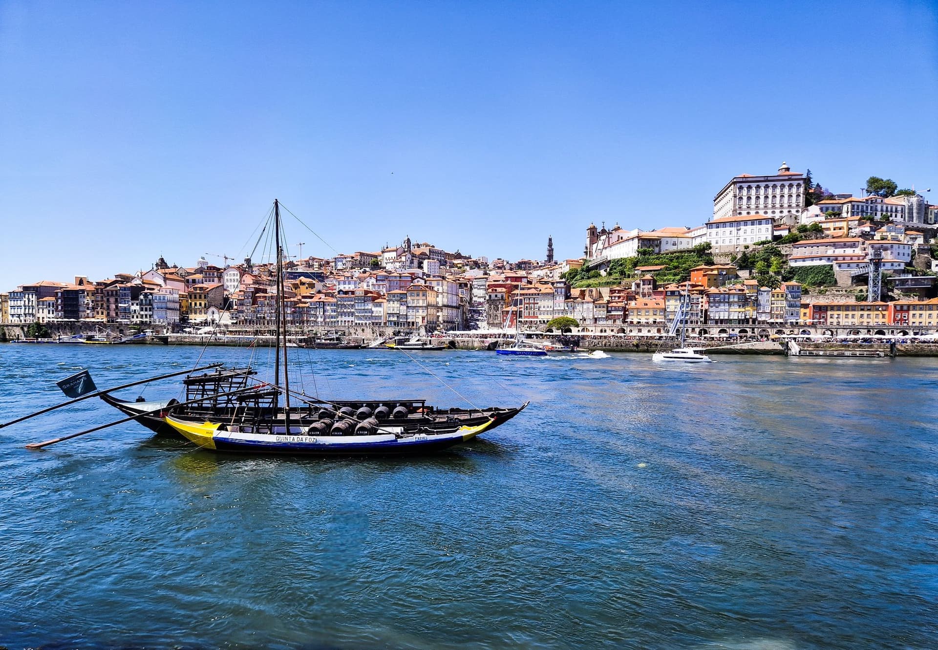 Traditional boat on the Douro beside the Gaia port lodges
