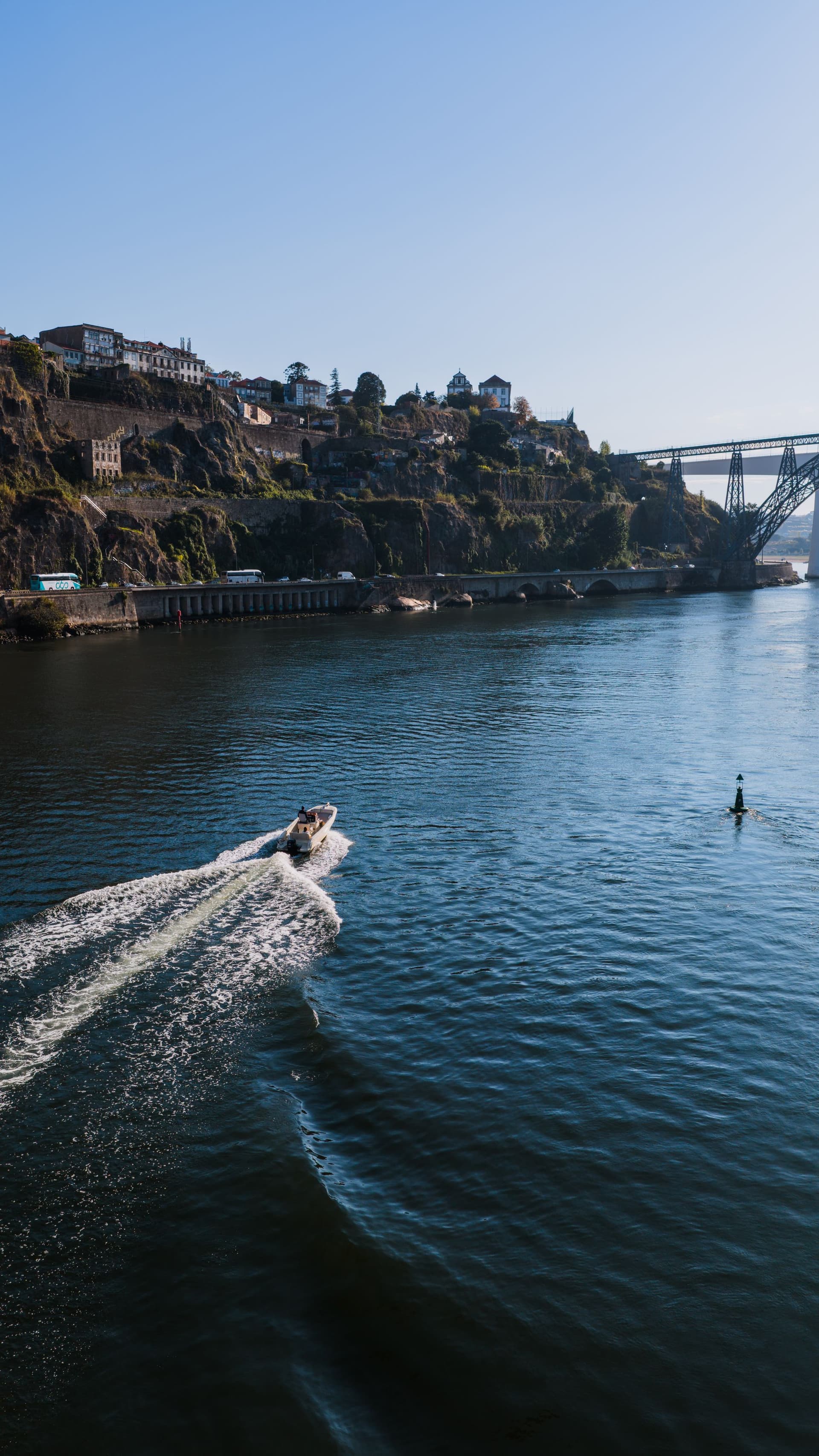 Boat cruising on the Douro River in central Porto