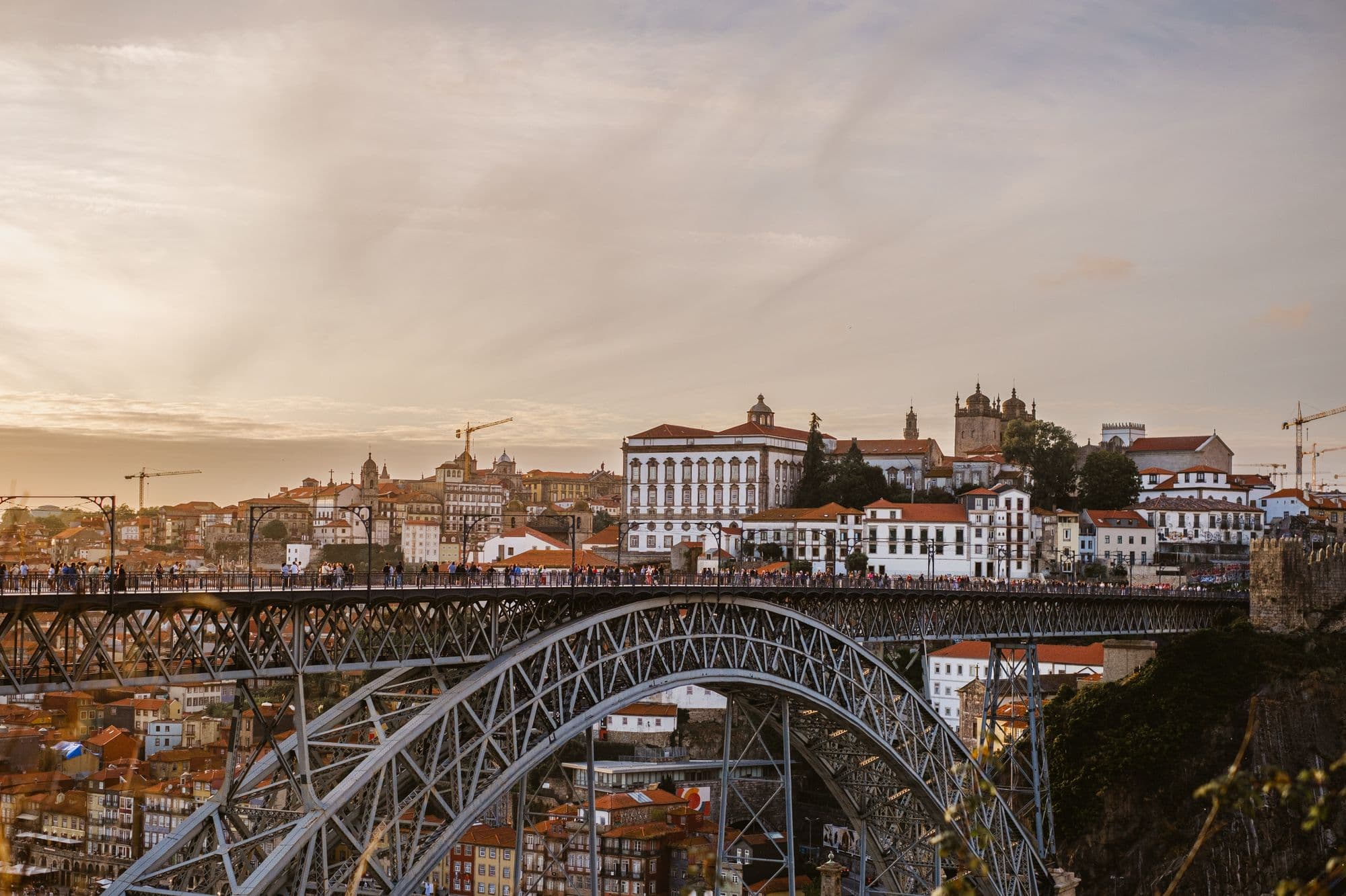 Dom Luís I Bridge and historic Porto in evening light