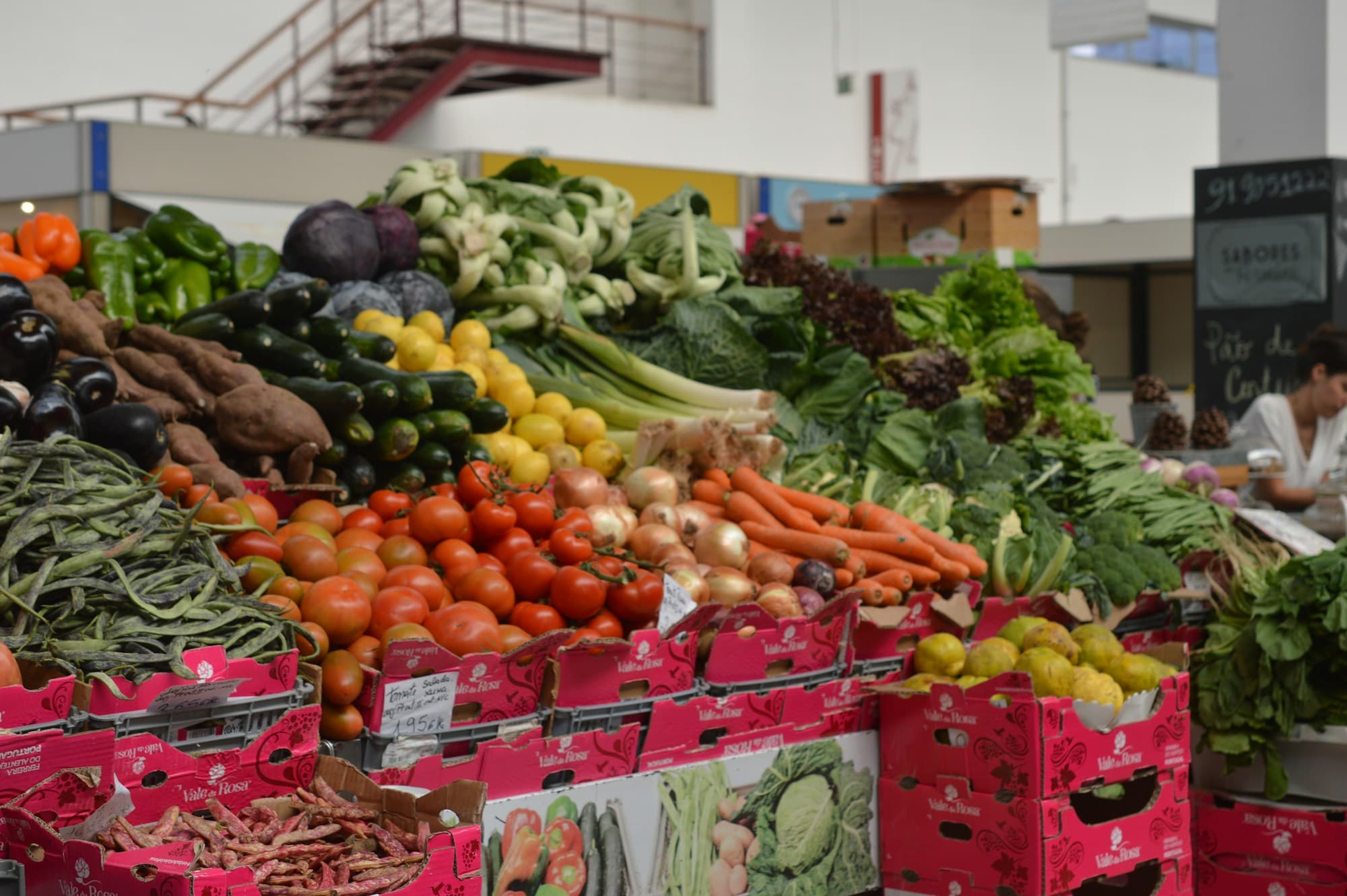 Colourful fresh vegetables at a market stall in Porto