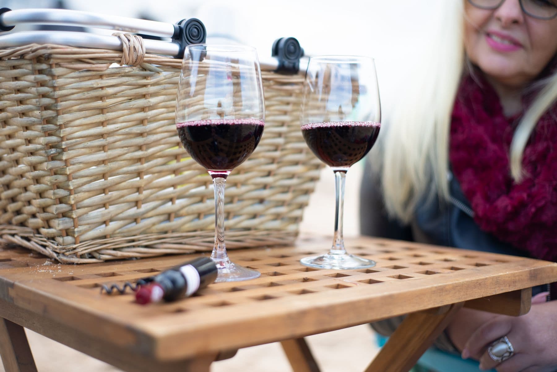 Two glasses of wine on an outdoor table in Portugal